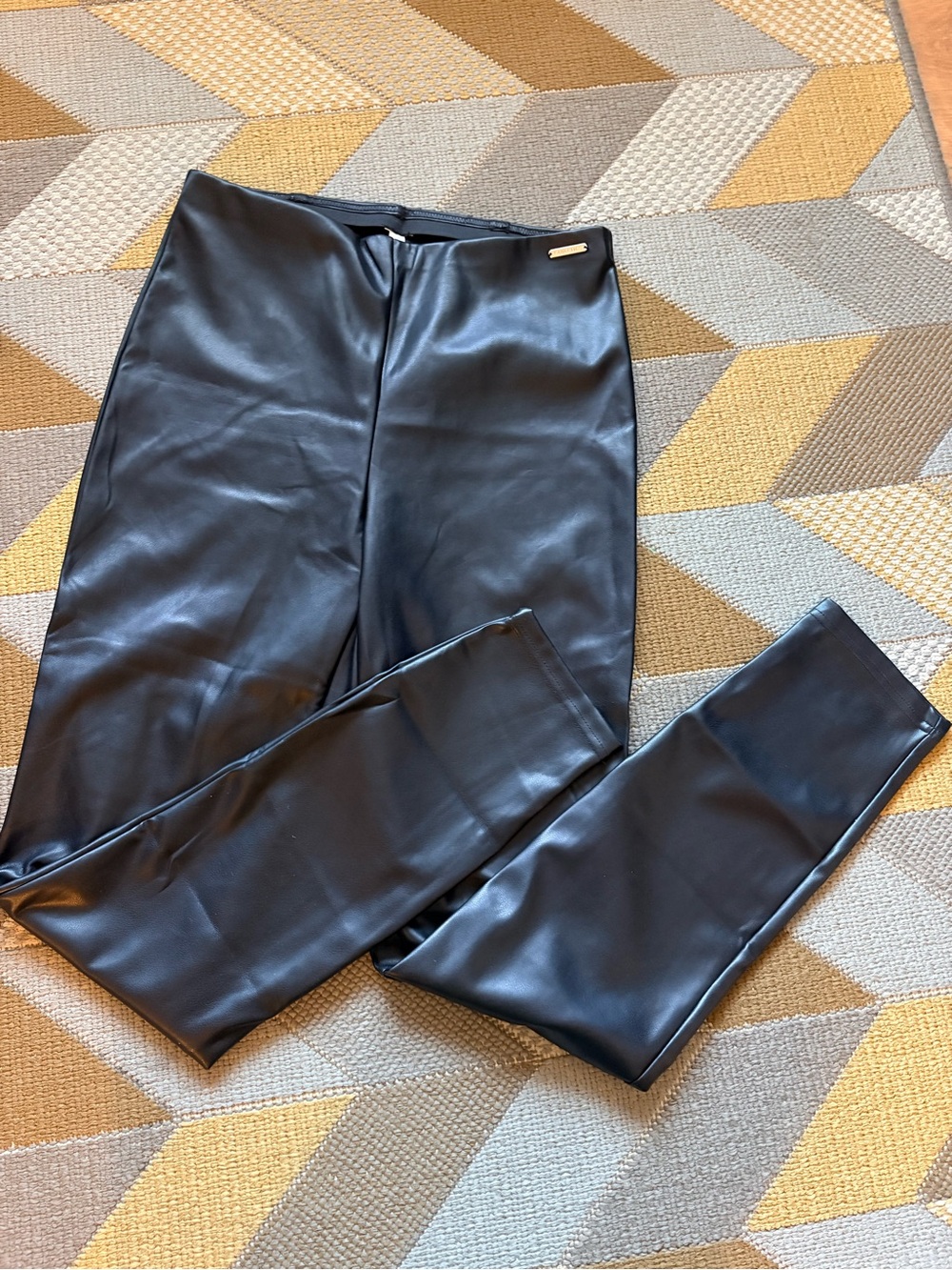 Fabletics Black Faux Leather High-Waisted Leggings, Size M - Like New